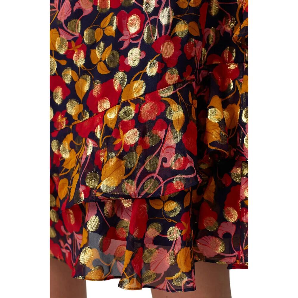 Saloni Polka Dot Marissa Mini Dress Ruffle Floral Metallic Silk Blend Size 8 - Picture 3 of 16